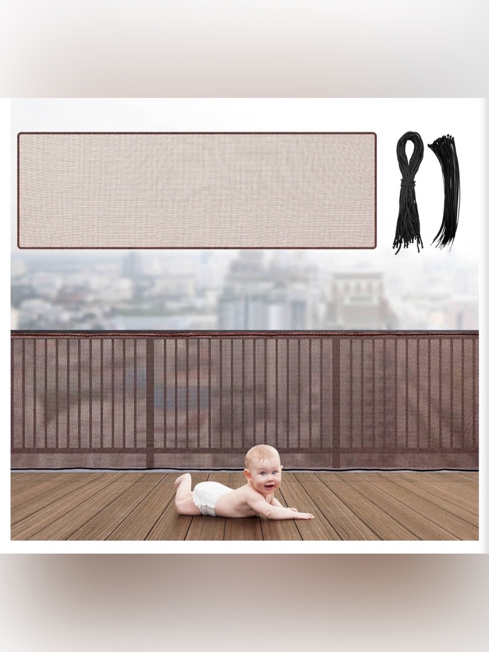 Hosuly Banister Guard 30 x 3 ft Balcony Netting for Kids & Pets - Brown